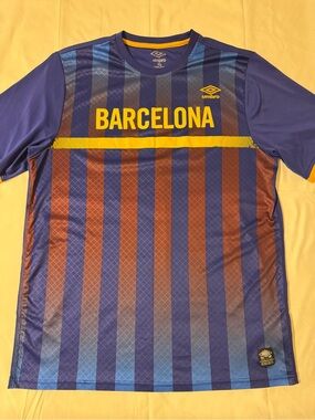 Umbro Mens Barcelona Blue & Maroon Striped Soccer Jersey